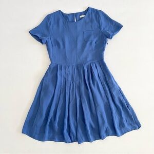 J. Crew Periwinkle Blue Short Sleeve Silk Pleated Baby Doll Mini Dress